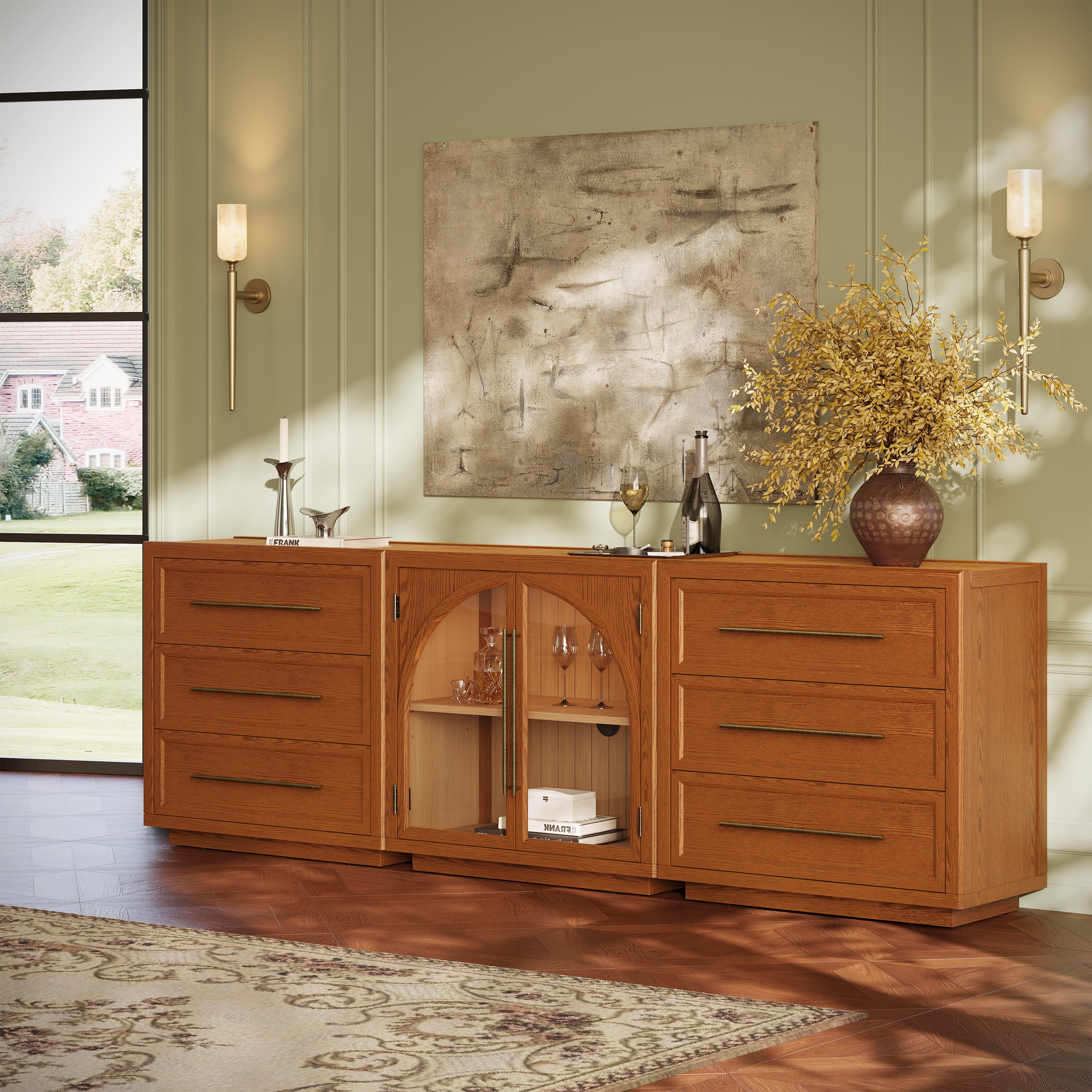 Alvar Arched 94,5″ Modulare Medienkonsole aus Eiche (3er-Set)