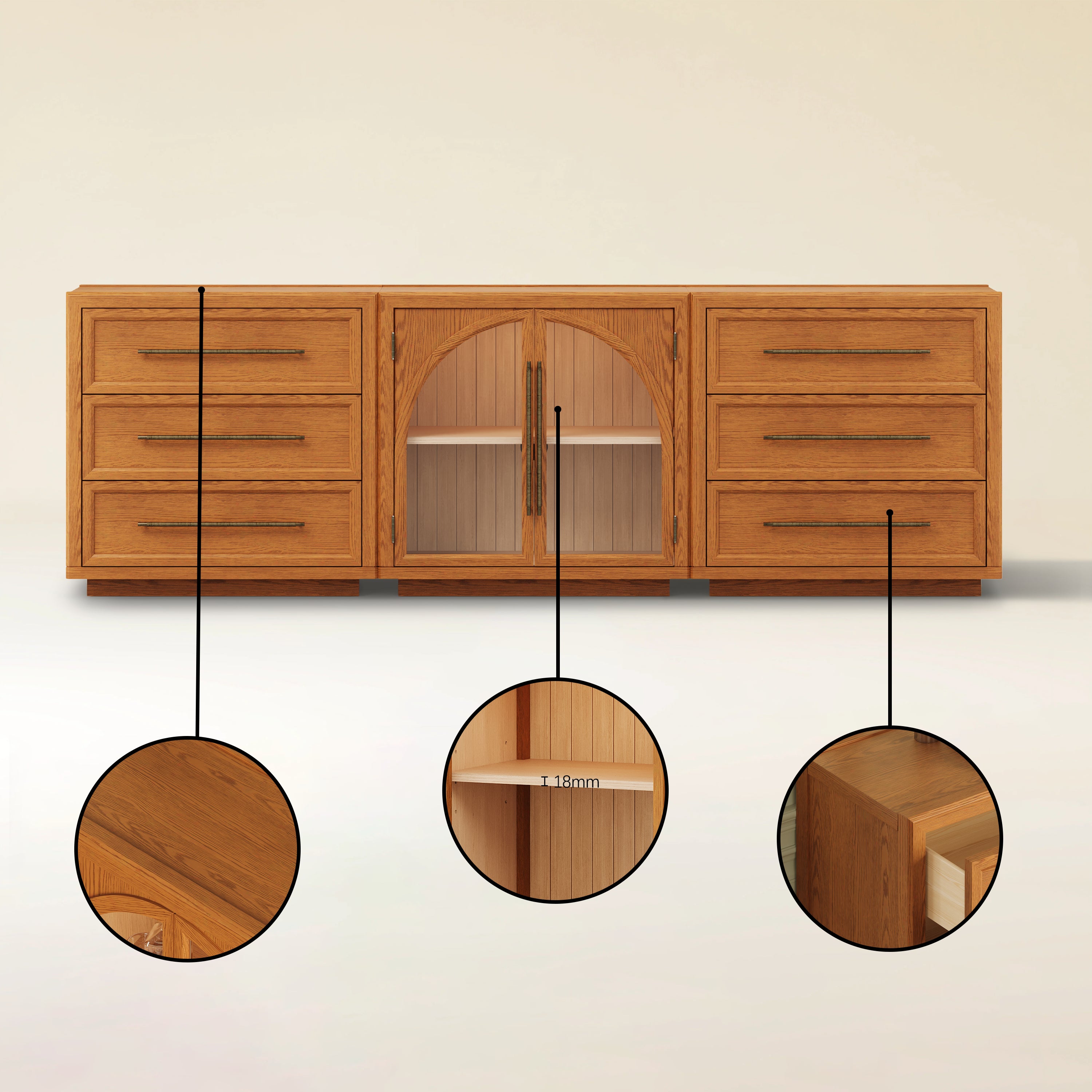 Alvar Arched 94,5″ Modulare Medienkonsole aus Eiche (3er-Set)