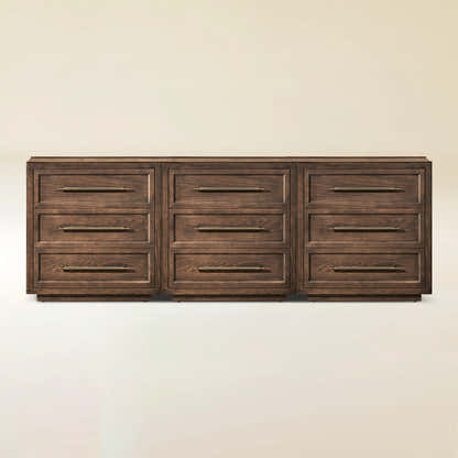 Alvar 95″ Oak 9-Drawer Chest(Set of 3)