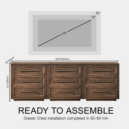 Alvar 95″ Oak 9-Drawer Chest(Set of 3)