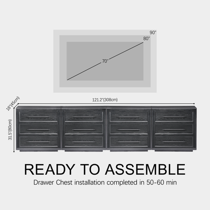 Alvar 126″ Eichenkommode mit 12 Schubladen (4er-Set)