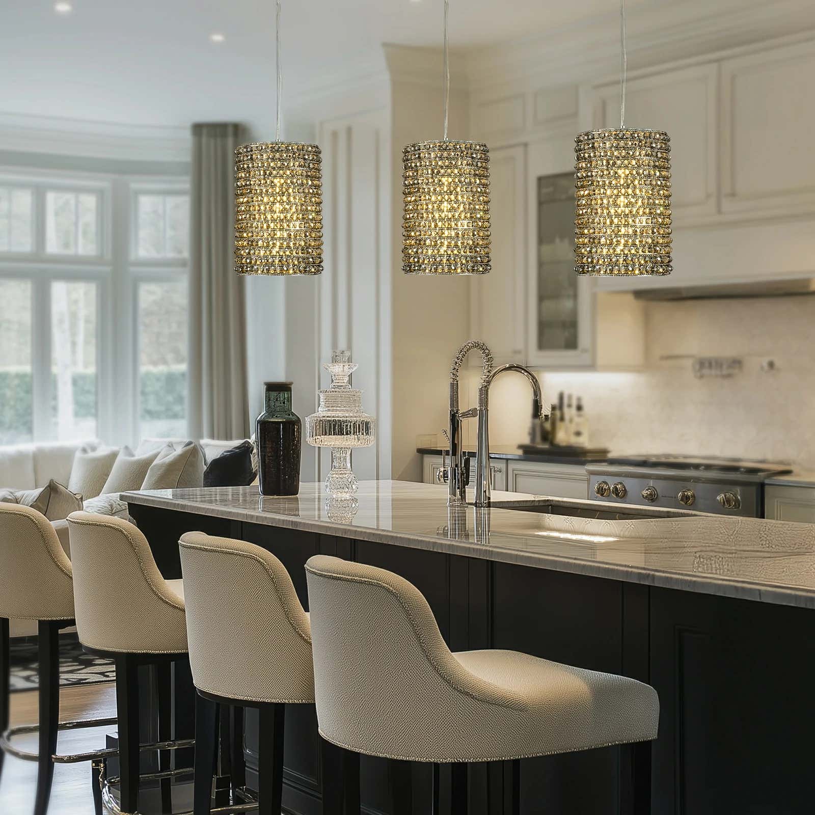 Stellar Beads Pendant Lights Smoke Clear 12"#Finish_Grep