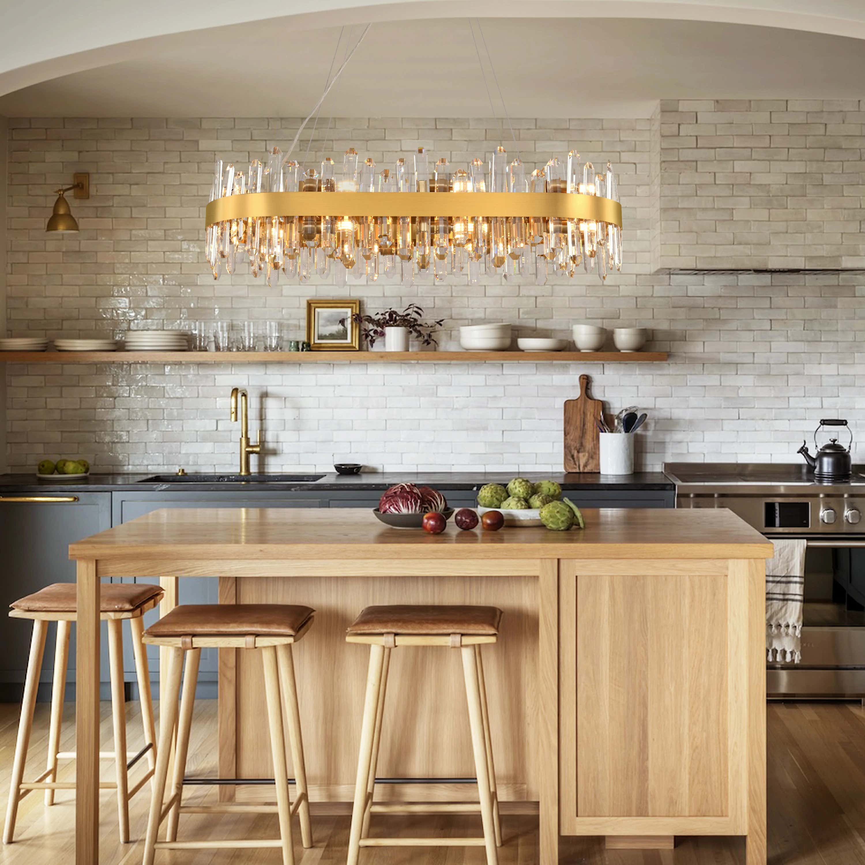 Ovaler Kronleuchter Stellara mit Kristallstreifen, 91,4 cm