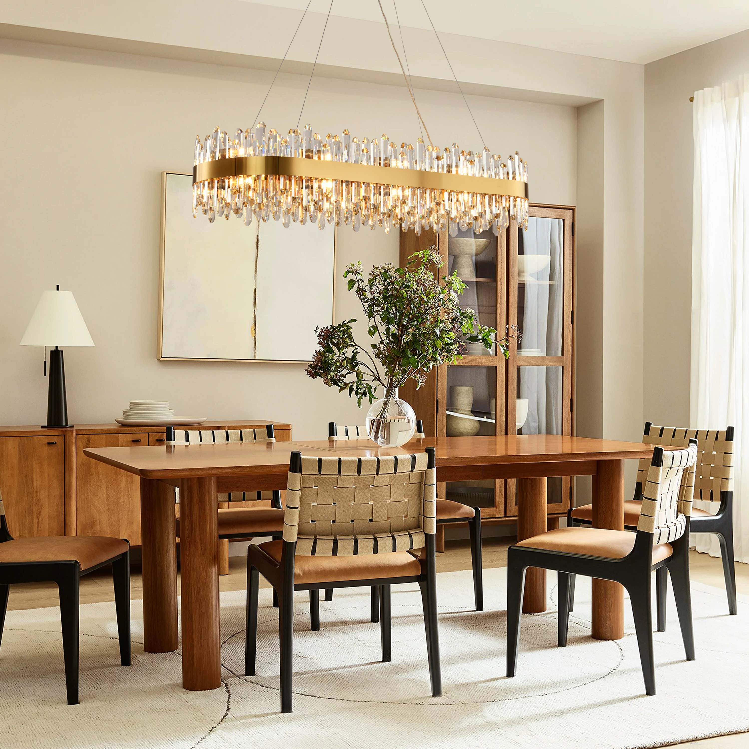 Ovaler Kronleuchter Stellara mit Kristallstreifen, 132 cm