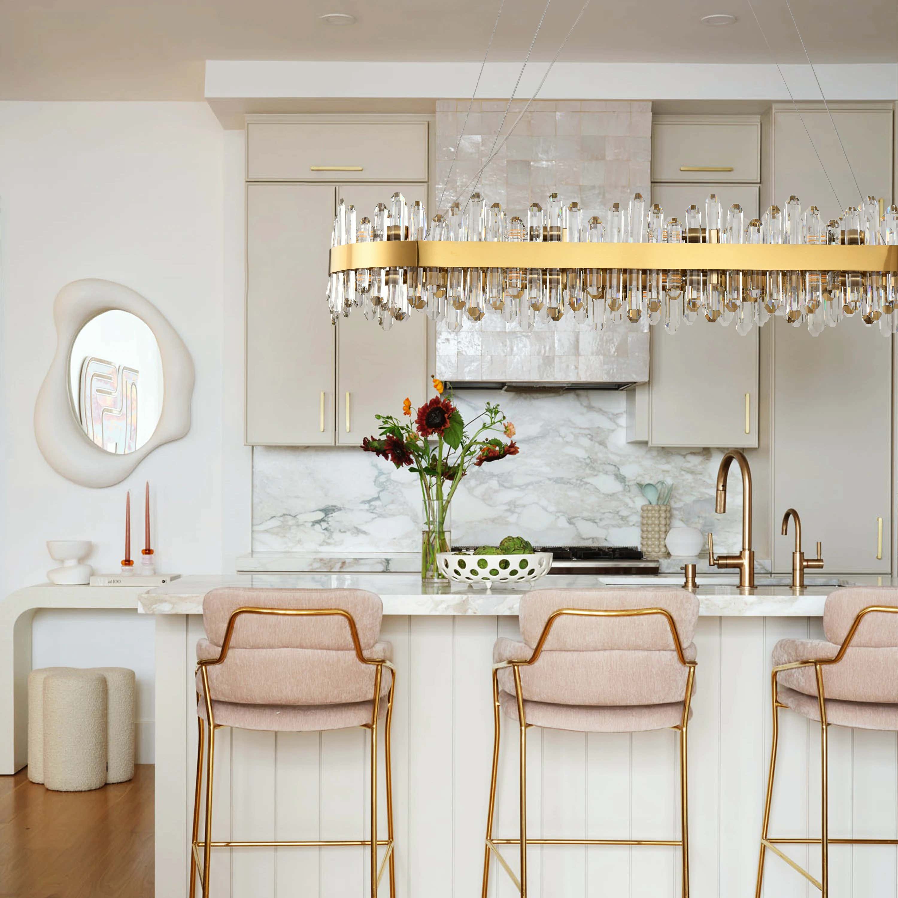 Ovaler Kronleuchter Stellara mit Kristallstreifen, 132 cm