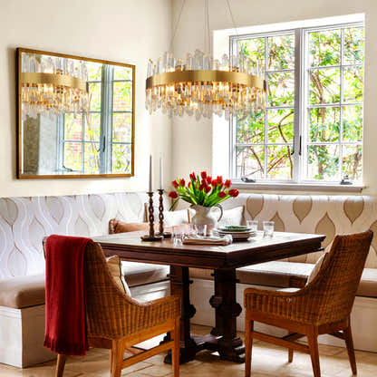 Runder Kronleuchter Stellara mit Kristallstreifen, 61 cm Durchmesser