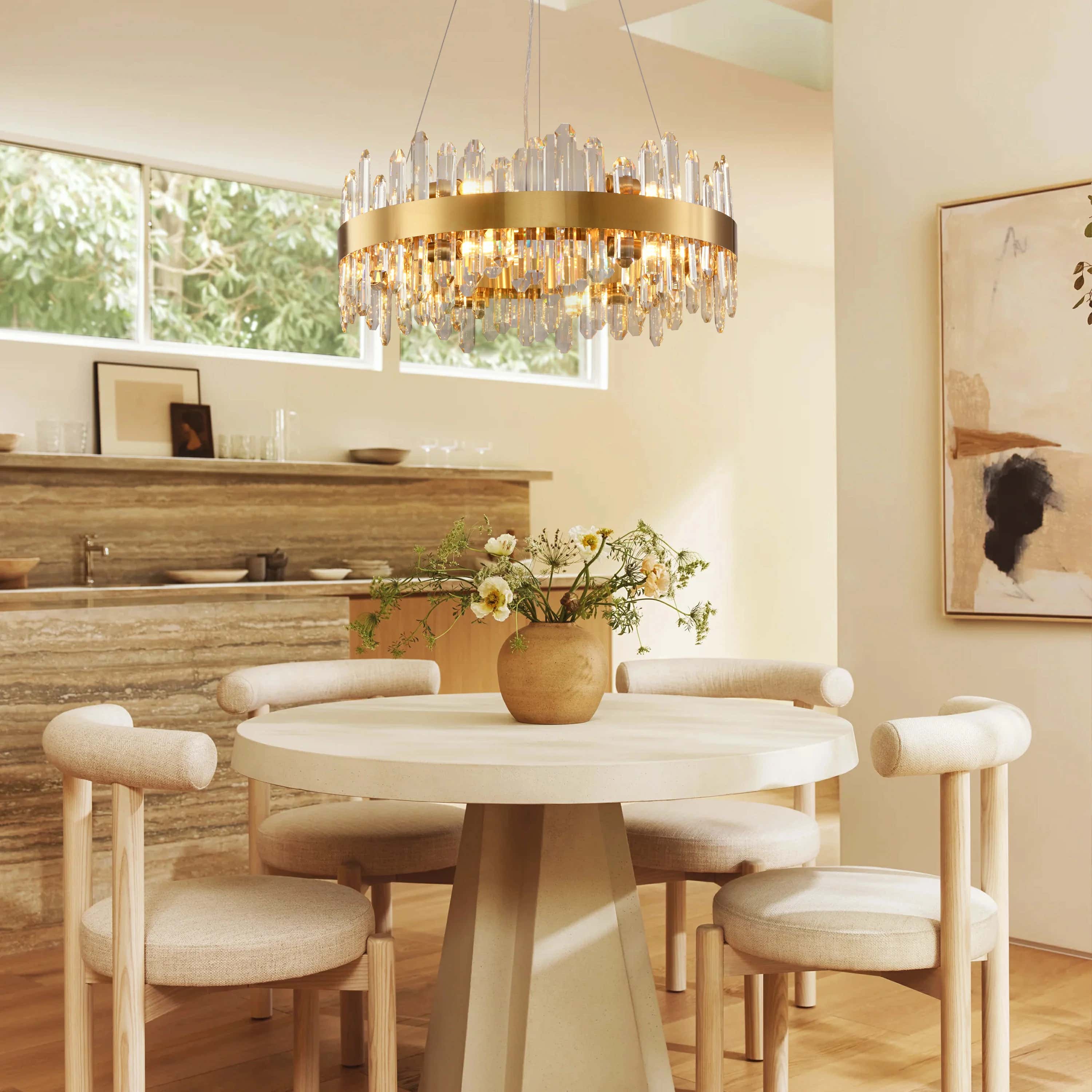 Runder Kronleuchter Stellara mit Kristallstreifen, 61 cm Durchmesser