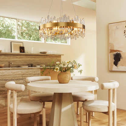 Runder Kronleuchter Stellara mit Kristallstreifen, 61 cm Durchmesser