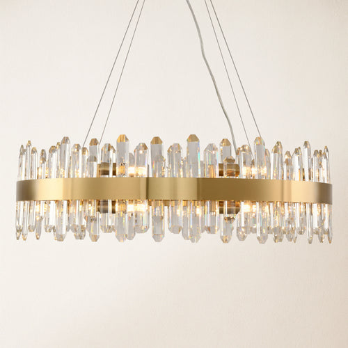 Runder Kronleuchter Stellara mit Kristallstreifen, 81,3 cm Durchmesser