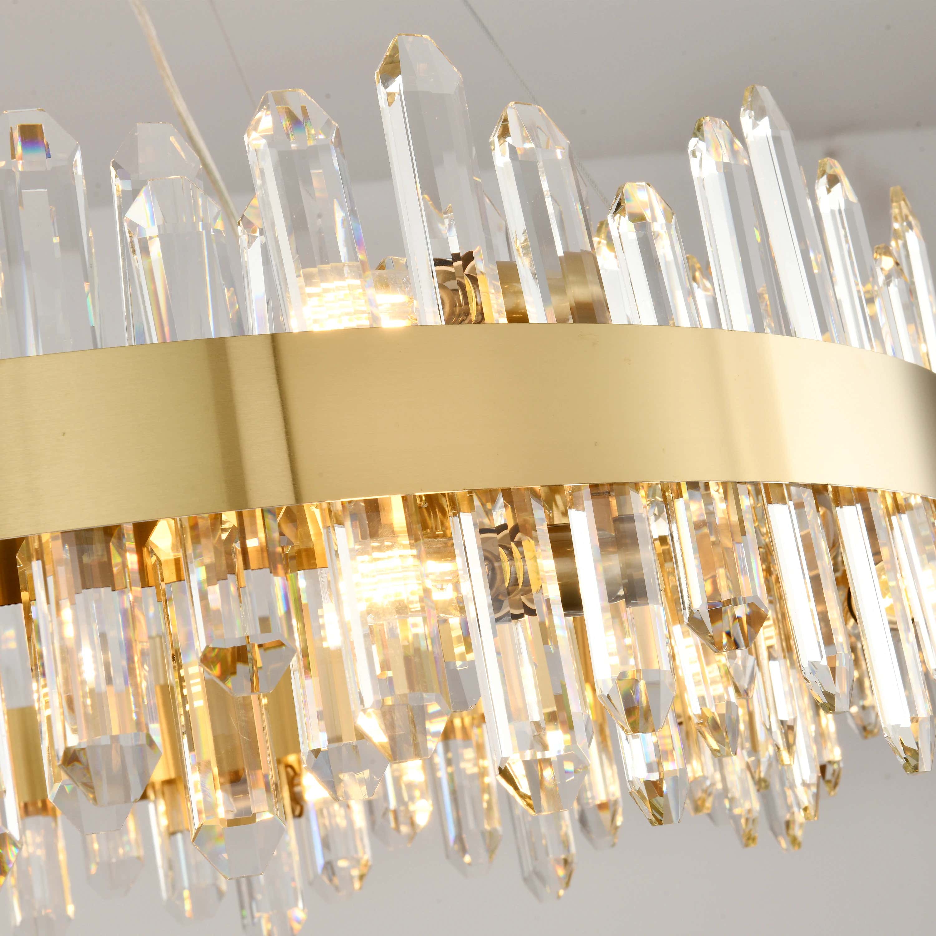 Runder Kronleuchter Stellara mit Kristallstreifen, 61 cm Durchmesser