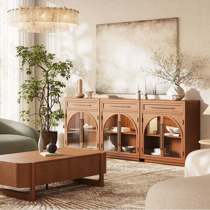 Alvar gewölbtes 96" Sideboard aus Eiche mit Schubladen (3er-Set)