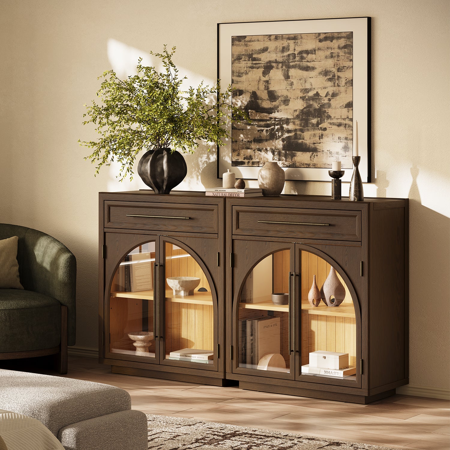 Alvar gewölbtes 64" Sideboard aus Eiche mit Schubladen (2er-Set)