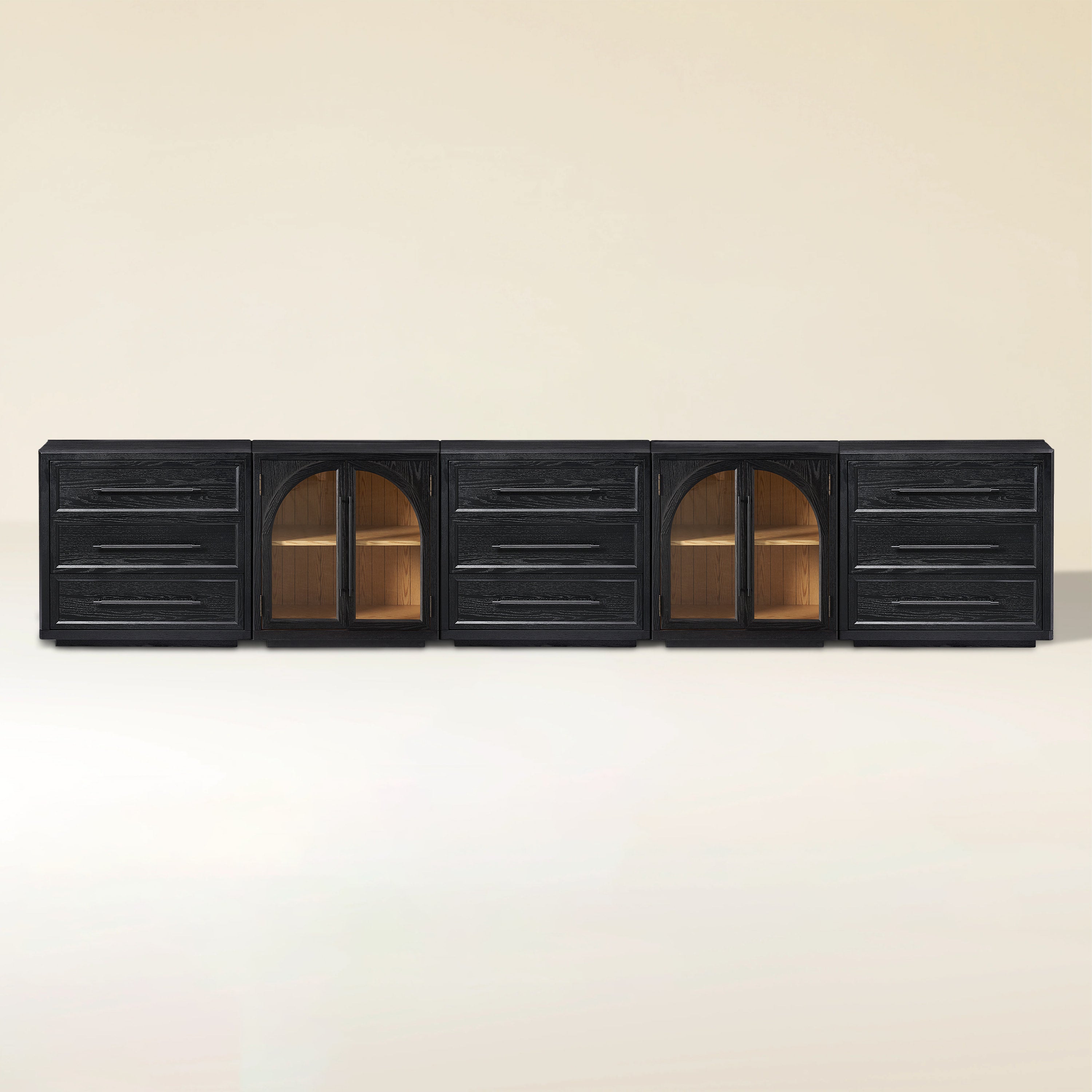 Alvar Arched 157,5″ Modulare Medienkonsole aus Eiche (5er-Set)