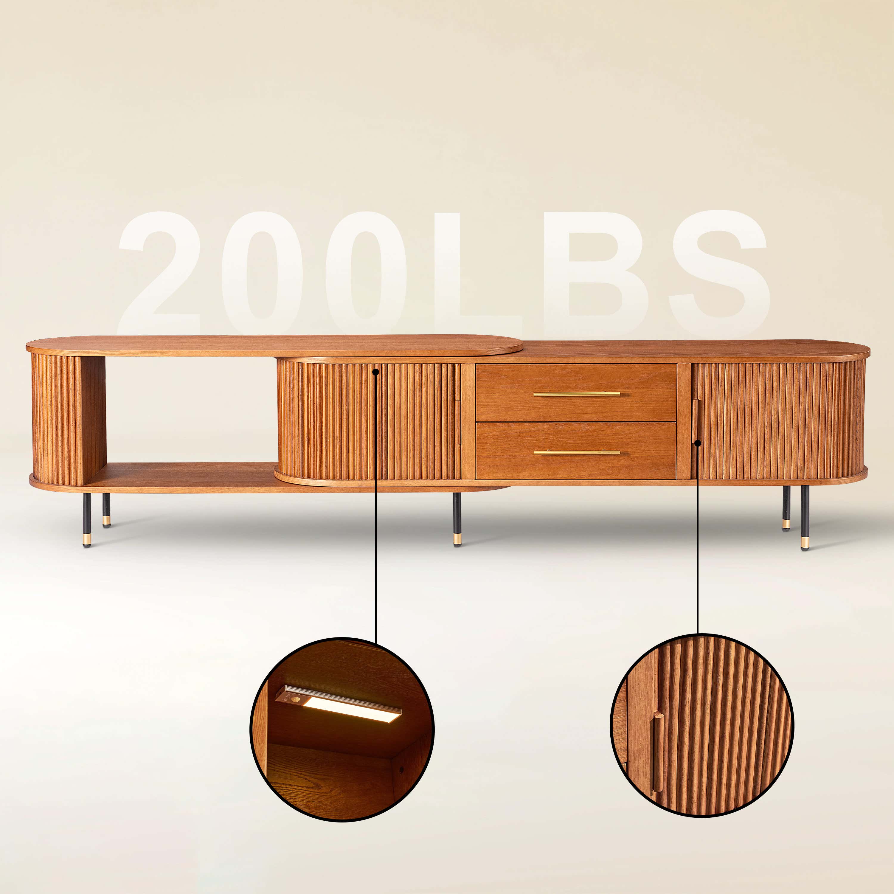 Ausziehbare Medienkonsole Ewan Oak, 78,74" bis 110,24"