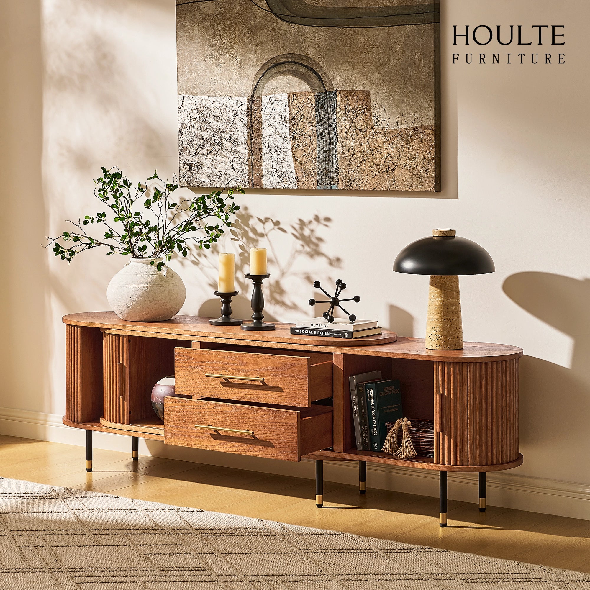Ausziehbare Medienkonsole Ewan Oak, 78,74" bis 110,24"