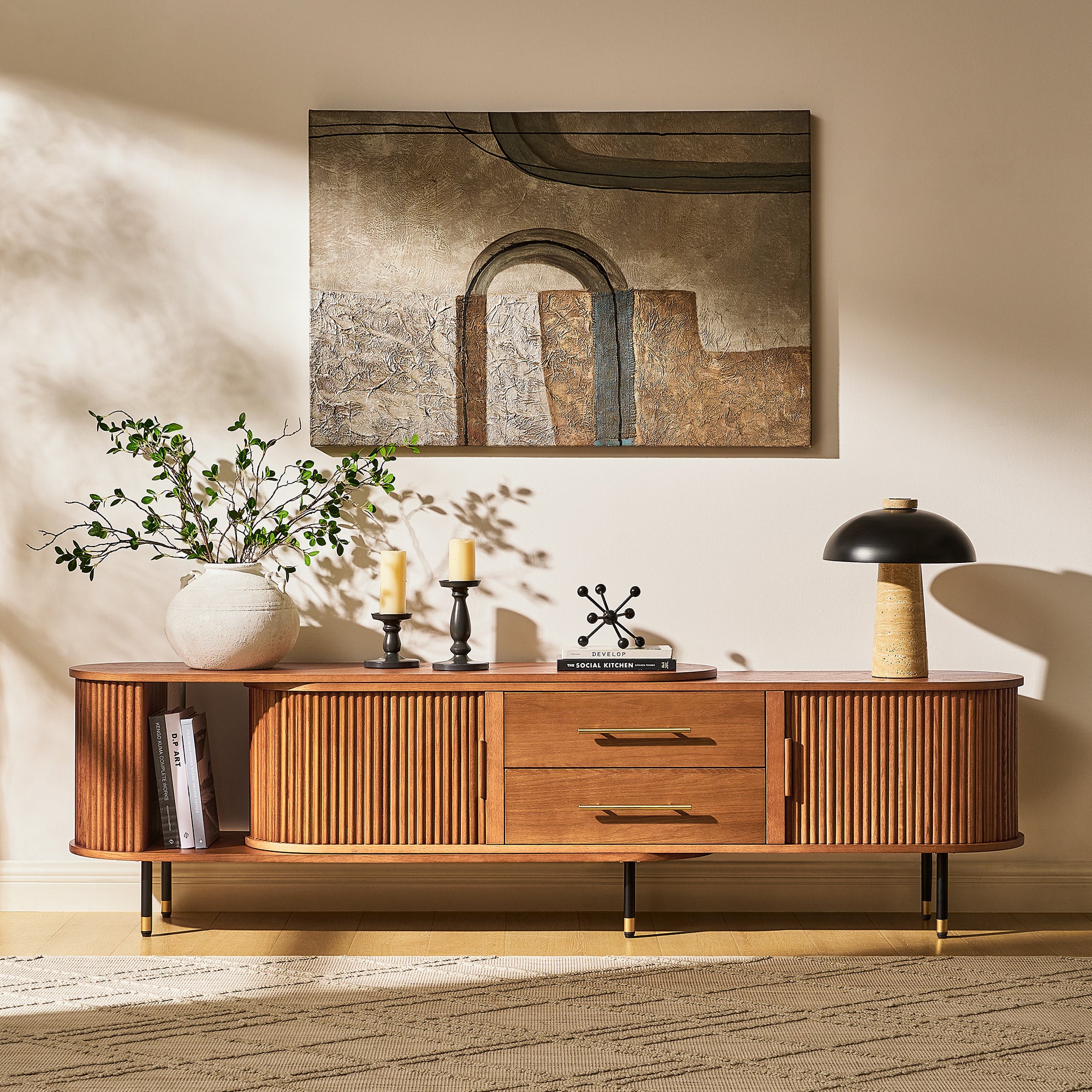 Ausziehbare Medienkonsole Ewan Oak, 78,74" bis 110,24"