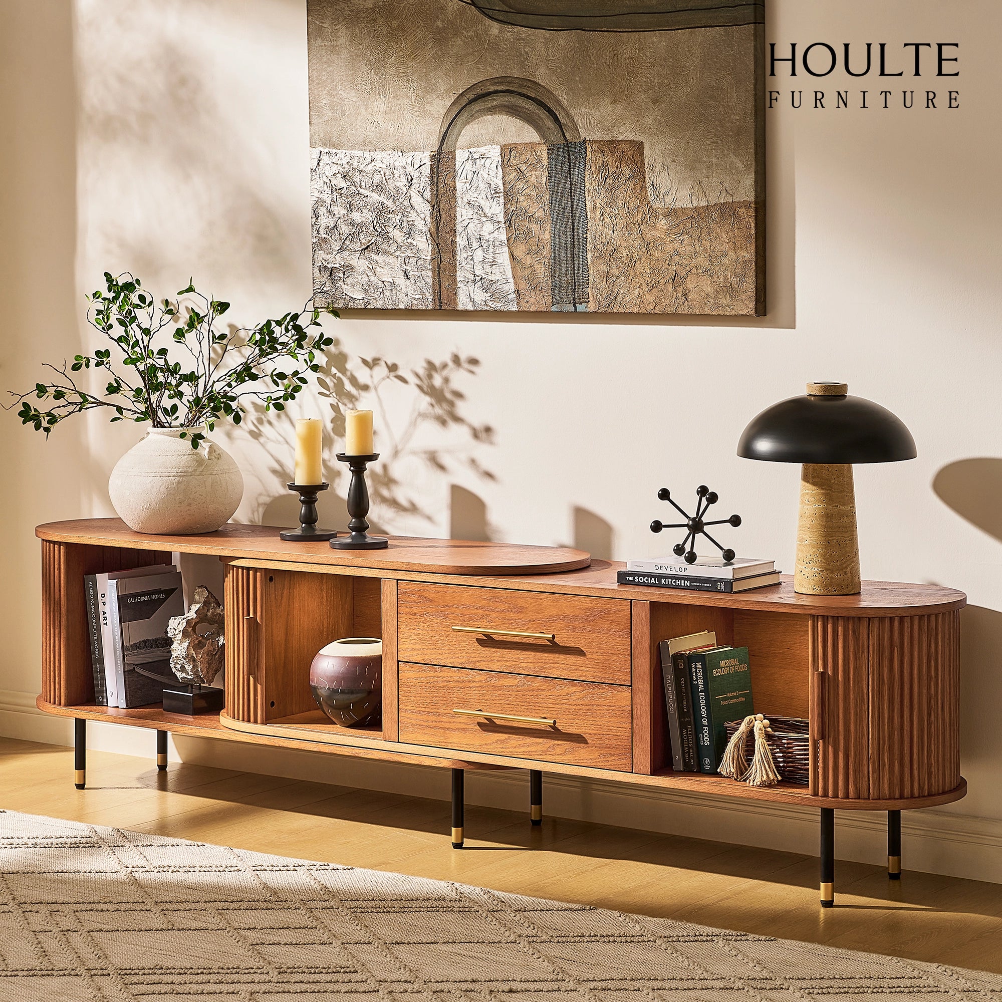 Ausziehbare Medienkonsole Ewan Oak, 78,74" bis 110,24"