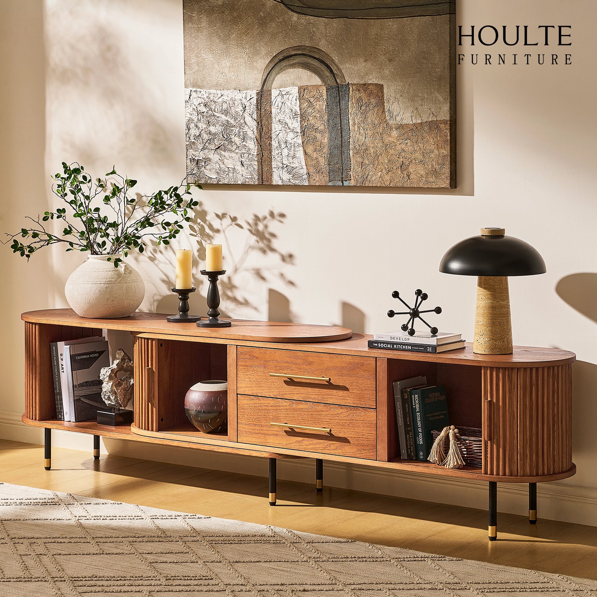 Ausziehbare Medienkonsole Ewan Oak, 78,74" bis 110,24"