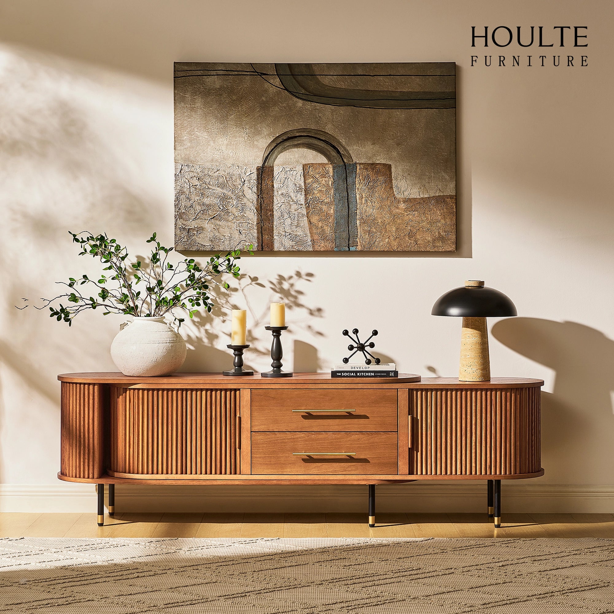 Ausziehbare Medienkonsole Ewan Oak, 78,74" bis 110,24"