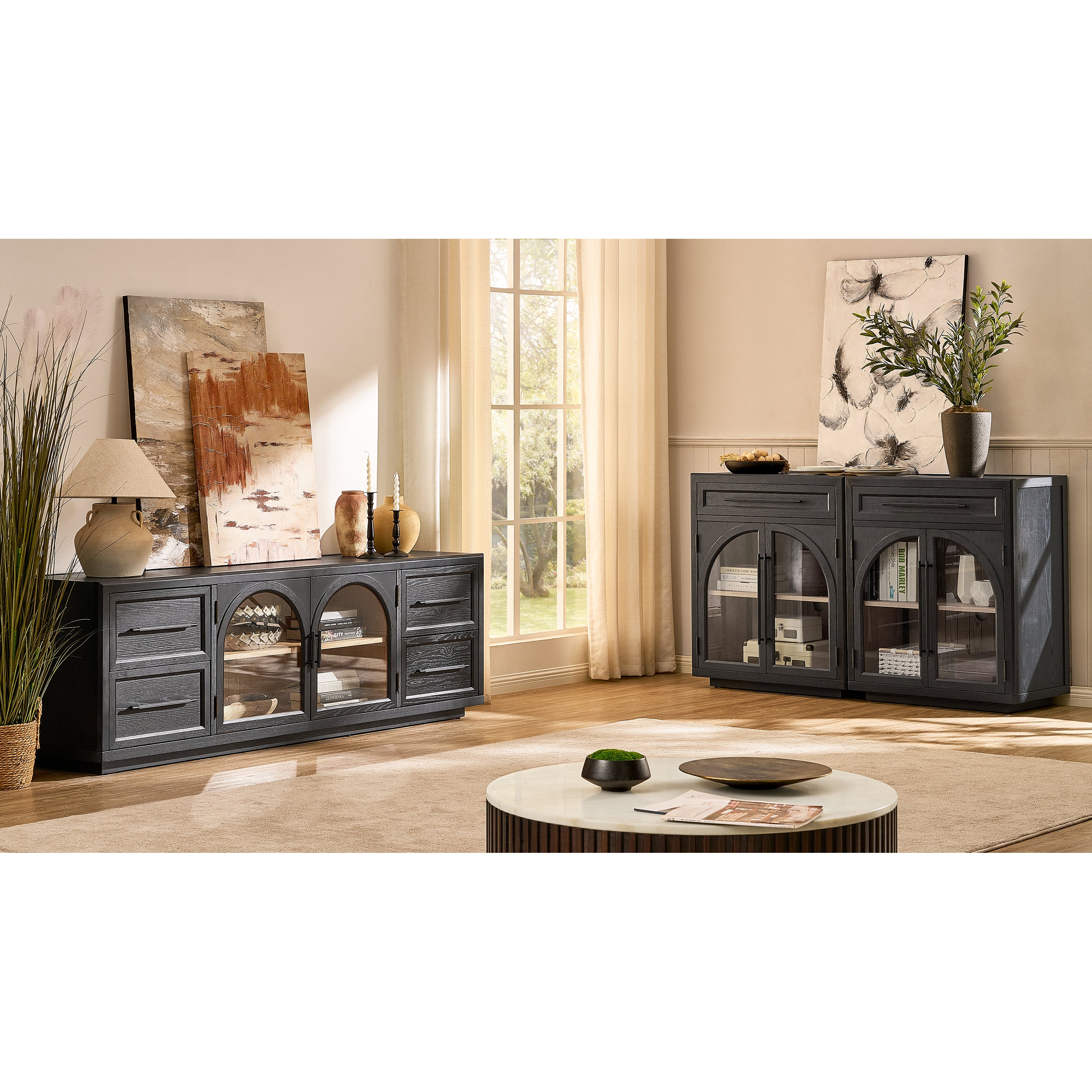 Alvar Arched 64" Oak Sideboard with Drawers(Set of 2)