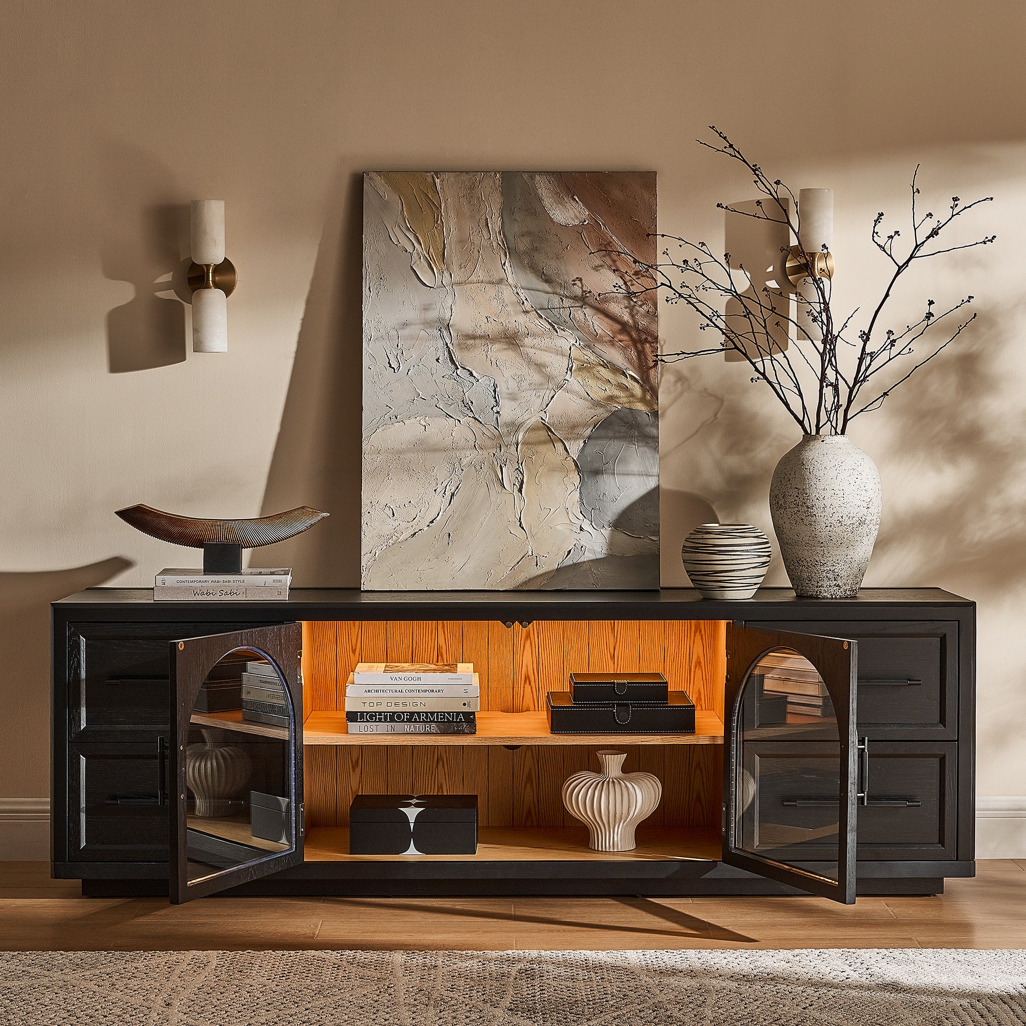 Alvar Oak Media Console and Sideboard Set