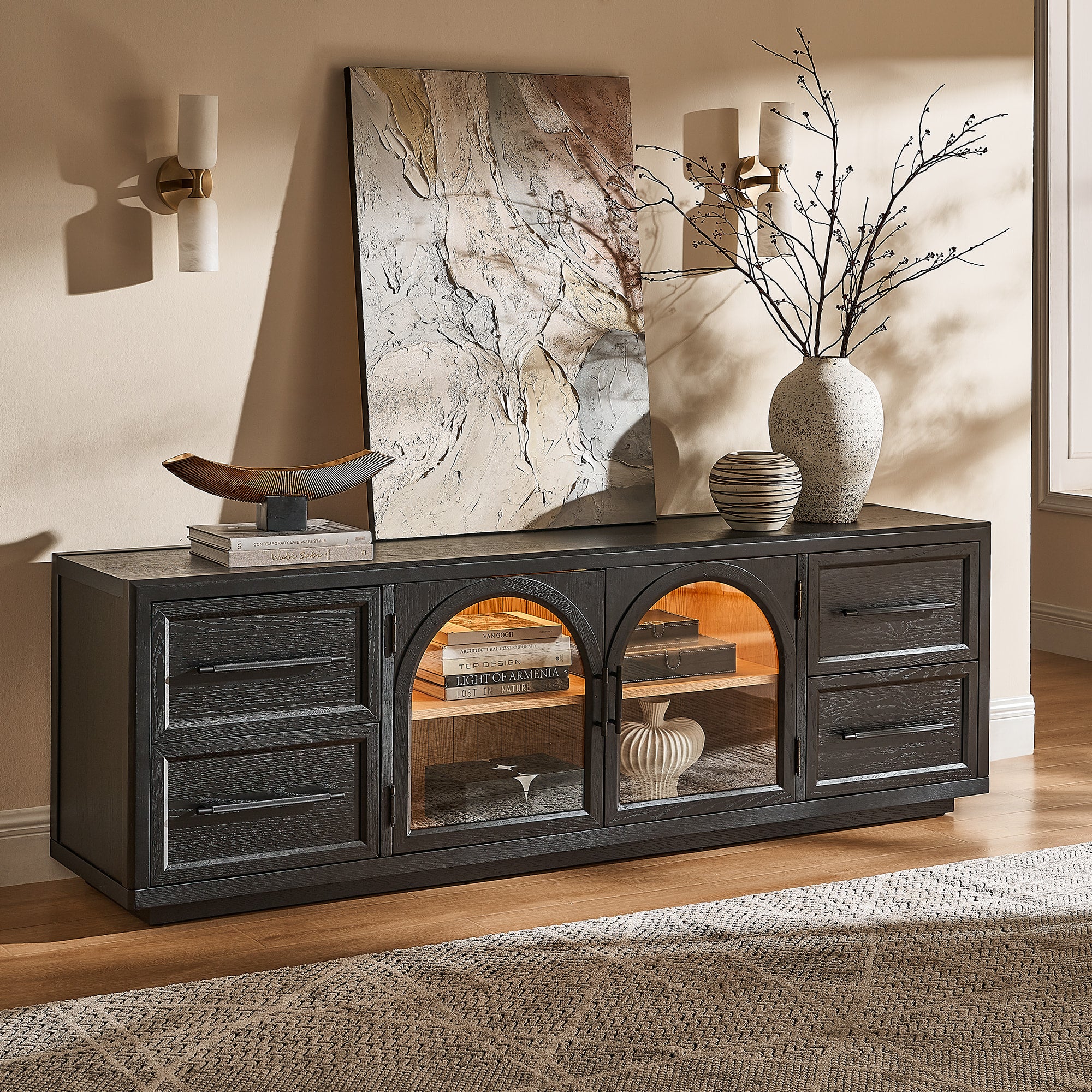 Alvar Oak Media Console and Sideboard Set