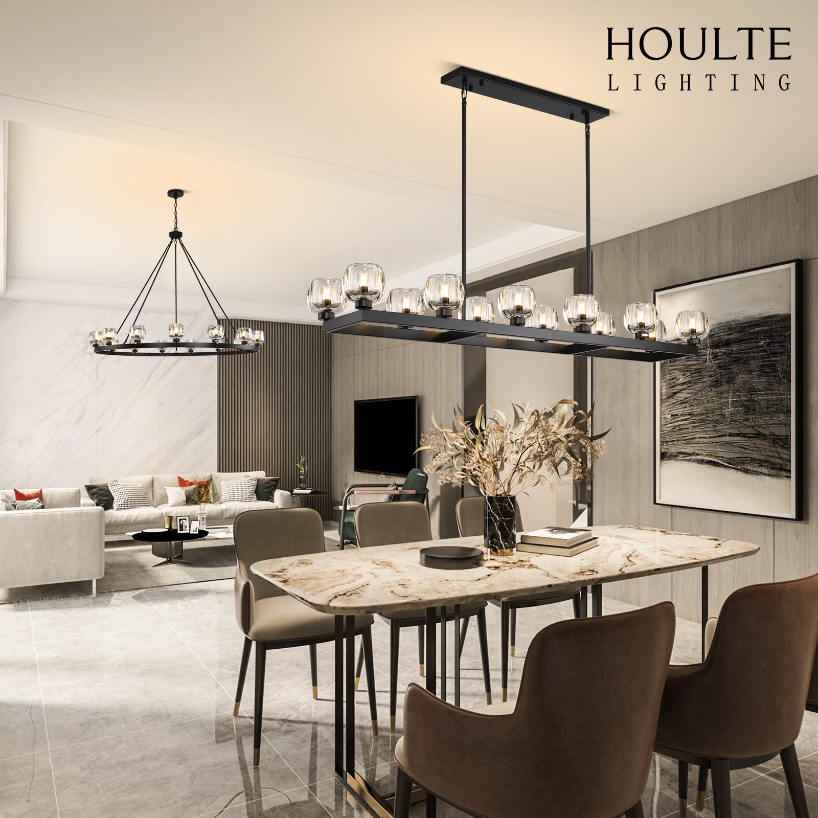 Vellum Rectangular Chandelier 59"L