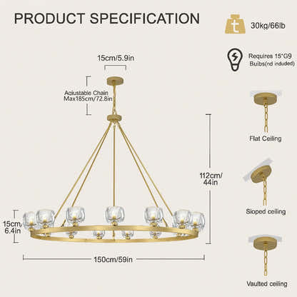 Vellum Crystal Round Chandelier 59"D
