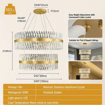 Vetro Prism Crystal 2-stufiger runder Kronleuchter 40"D+31,5"D