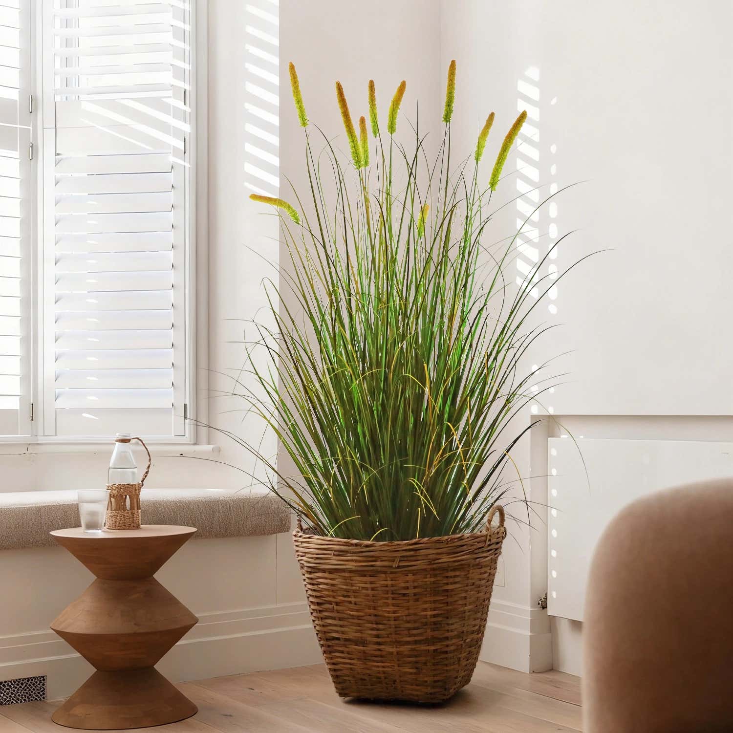 Künstlicher 10-köpfiger langer Katzenschwanz mit gebogenem Zwiebelgras-Bonsai, 20 cm hoch