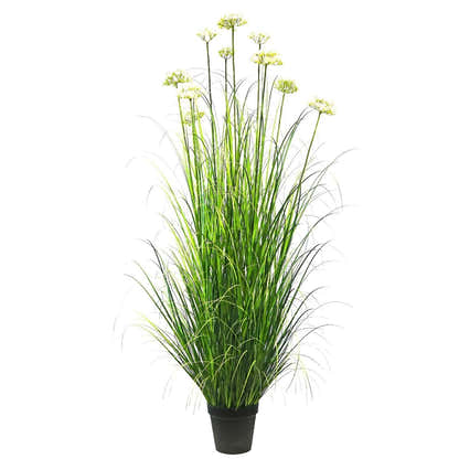 Artificial 10-Head Lace Flower with Curved Onion Grass Bonsai 75"H