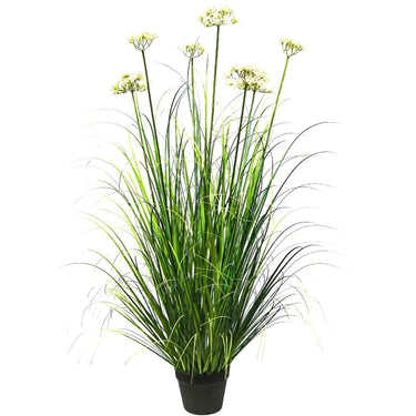Künstliche 7-köpfige Spitzenblume mit gebogenem Zwiebelgras-Bonsai, 17,8 cm hoch