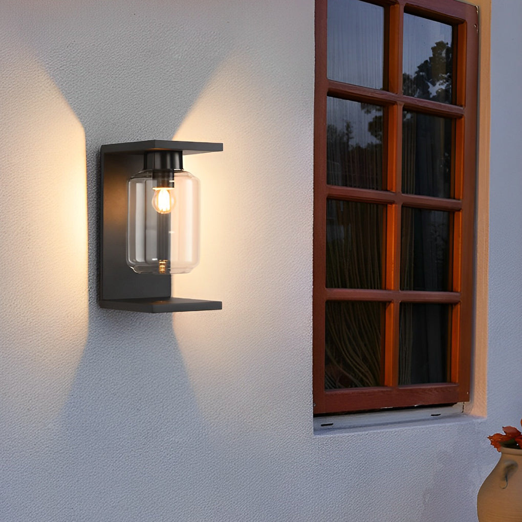 Wasserdichte LED-Glas-Wandleuchten für den Außenbereich, schwarz, moderne Solar-Wandleuchten mit Fernbedienung