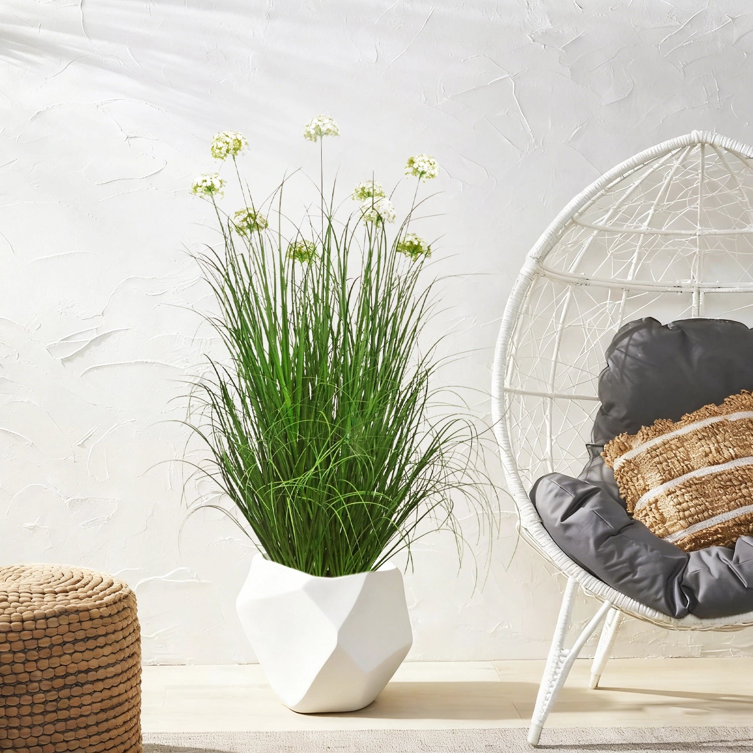 Artificial 9-Head Hydrangea with Curved Onion Grass Bonsai 55"H