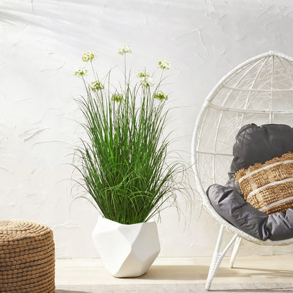 Künstliche 9-köpfige Hortensie mit gebogenem Zwiebelgras-Bonsai, 23,9 cm hoch