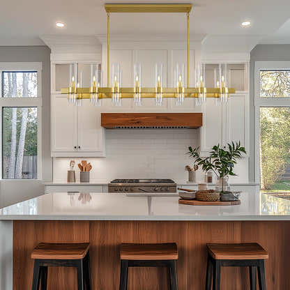 Cylora Glass Tube Rectangular Chandelier 54"W#Finish_Gold