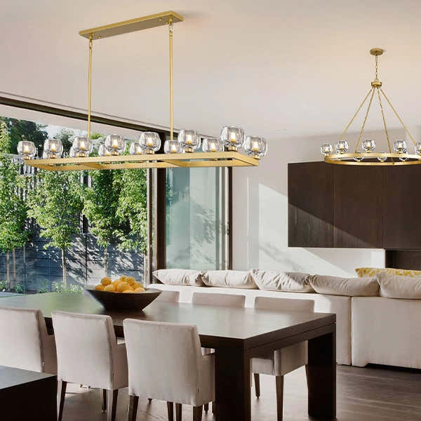 Vellum Rectangular Chandelier 59"W#Finish_Gold