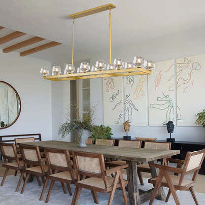 Vellum Rectangular Chandelier 59"W#Finish_Gold