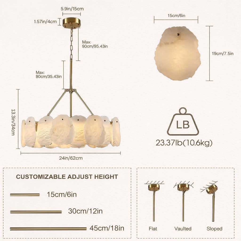 Runder Kronleuchter „Moira“ aus Alabaster, 61 cm Durchmesser
