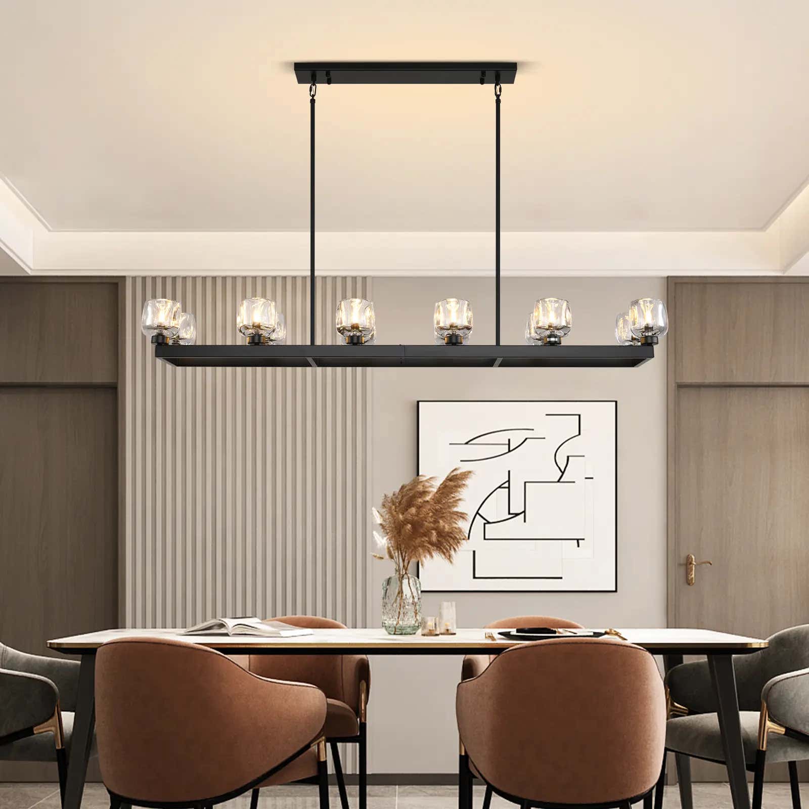 Vellum Rectangular Chandelier 68"W#Finish_Black