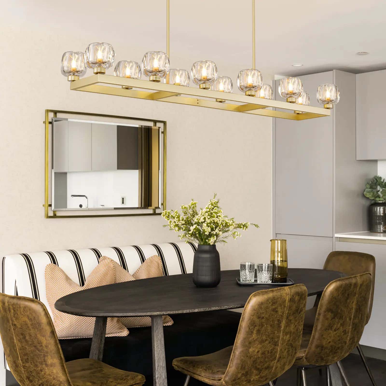 Vellum Rectangular Chandelier 68"W#Finish_Gold