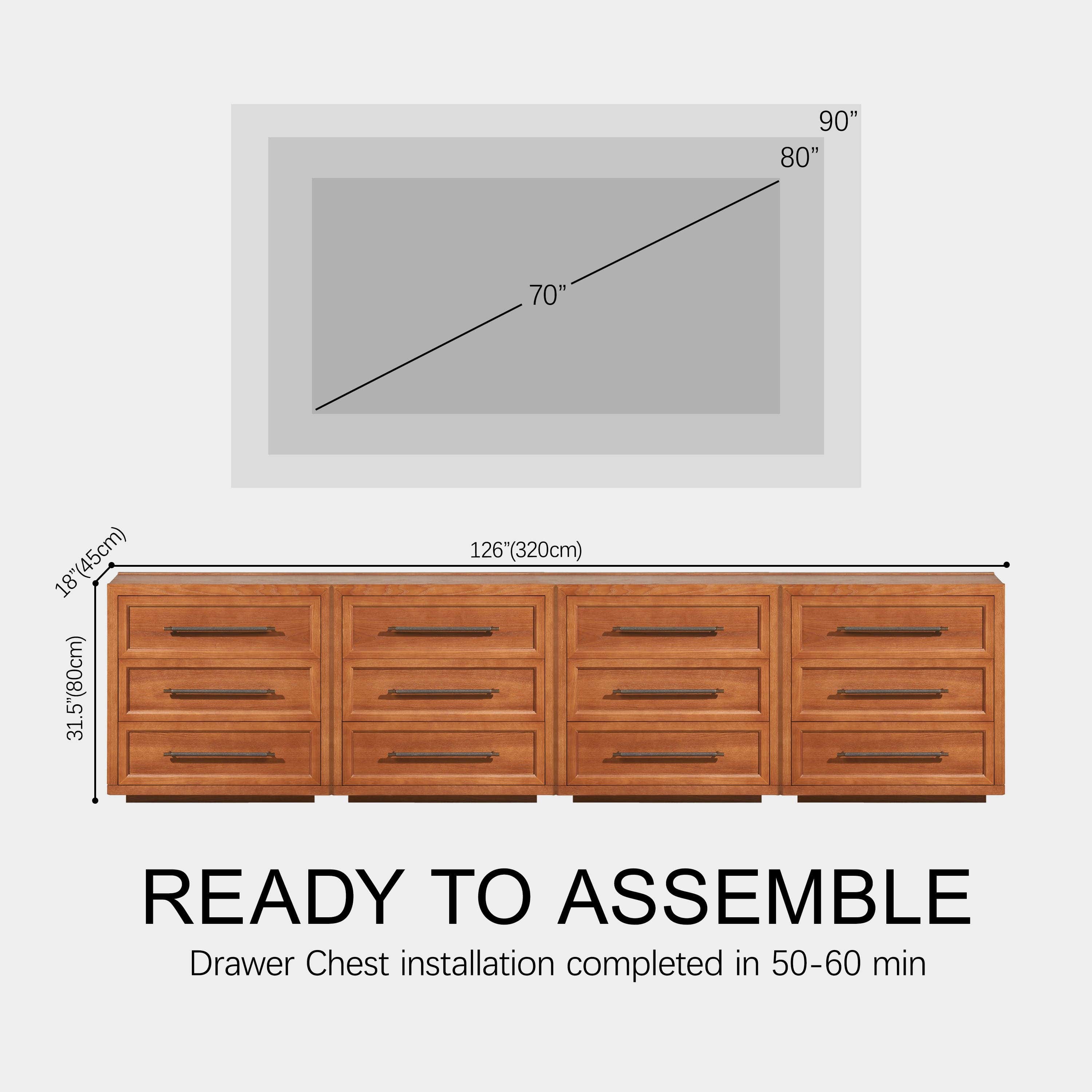 Alvar 126″ Oak 12-Drawer Chest(Set of 4)