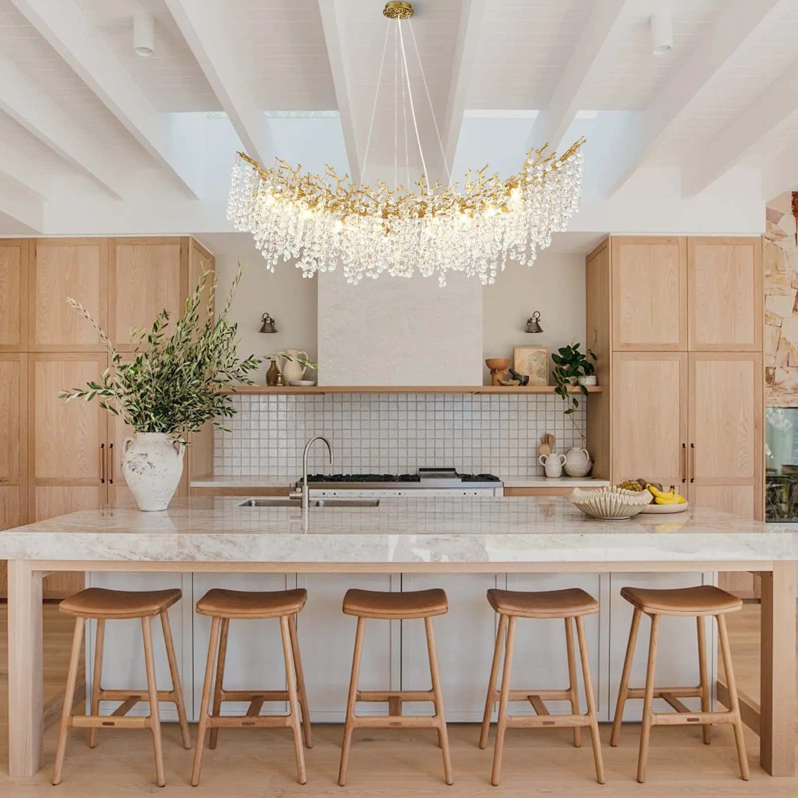 Lustre Branches Rechteckiger Kristall-Kronleuchter, 139,7 cm breit