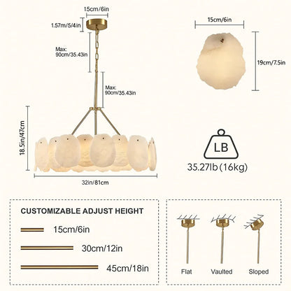 Runder Kronleuchter „Moira“ aus Alabaster, 81 cm Durchmesser