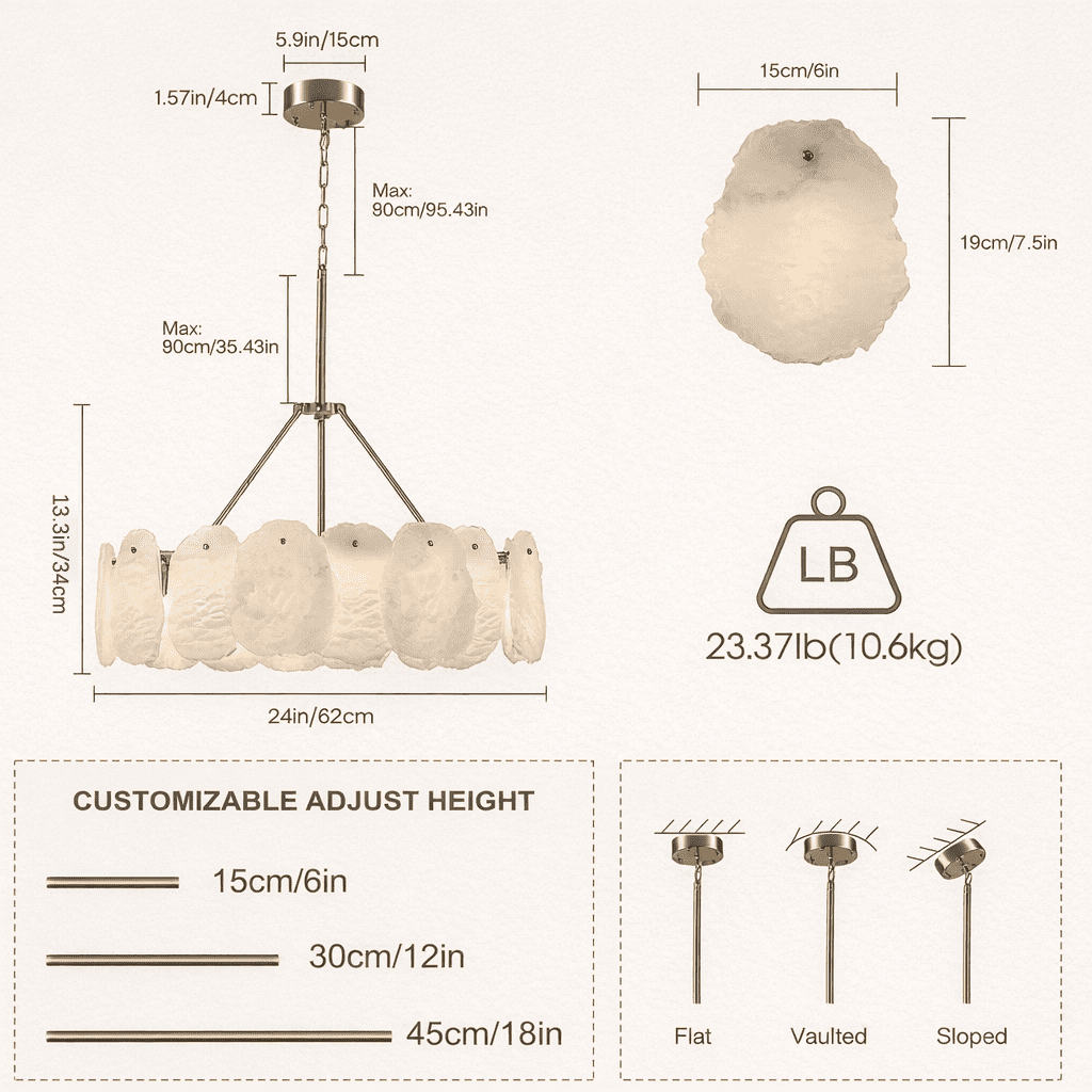 Runder Kronleuchter „Moira“ aus Alabaster, 61 cm Durchmesser