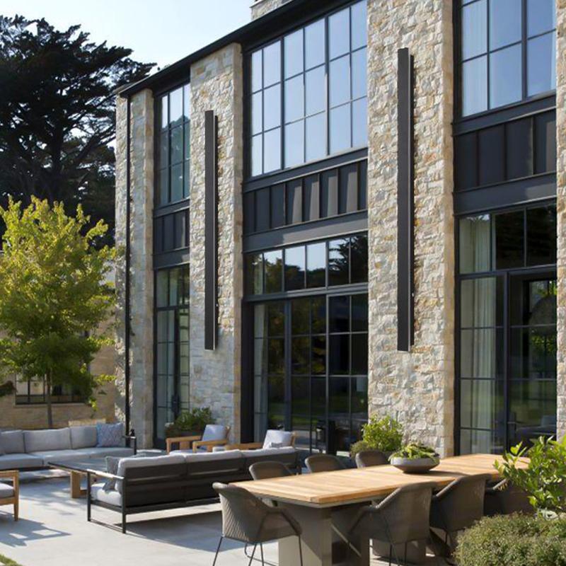 Outdoor Lange Streifen Wasserdichte Metall Schwarz Moderne Außenwandleuchten