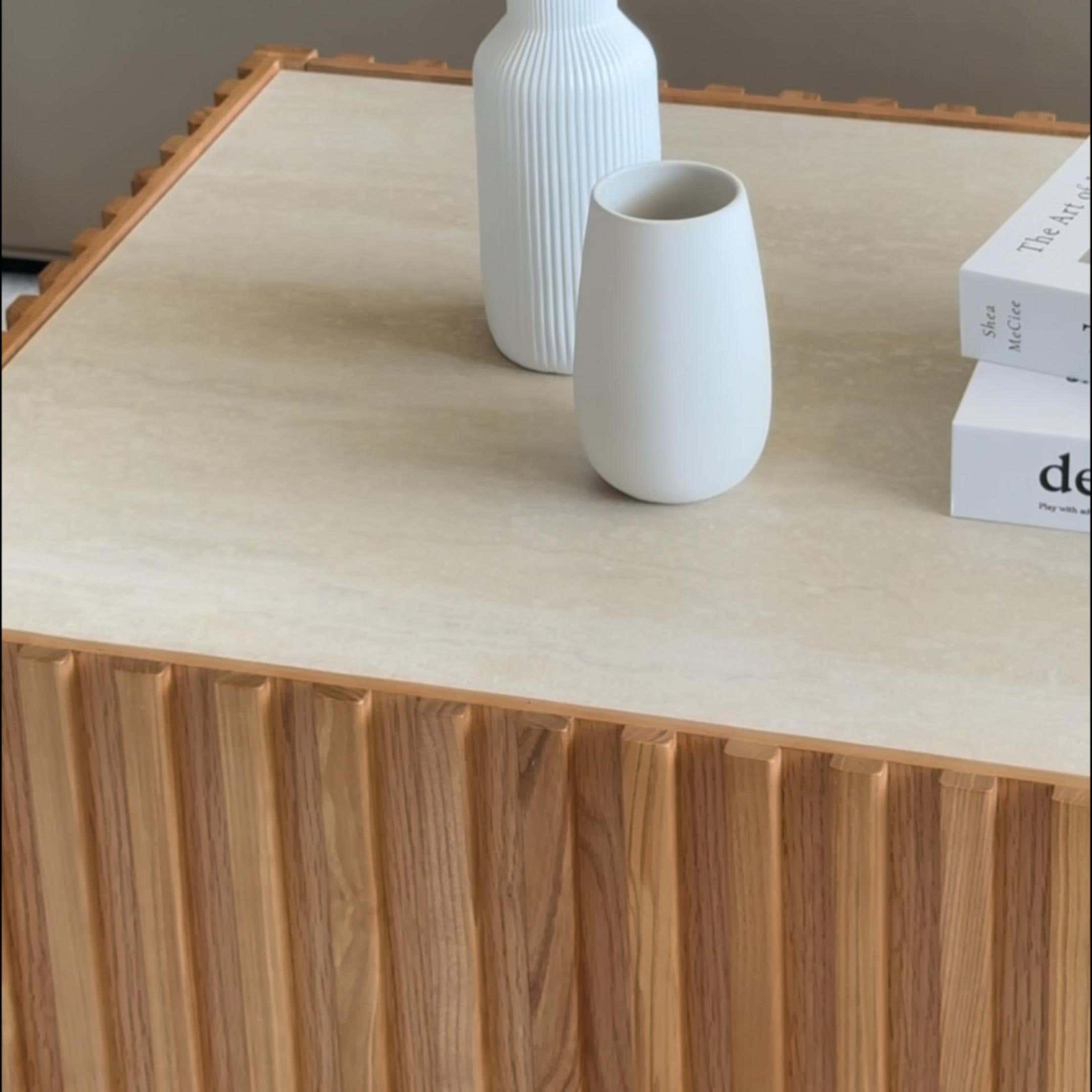 Isla Oak Sintered Stone Media Console And Coffee Table Set