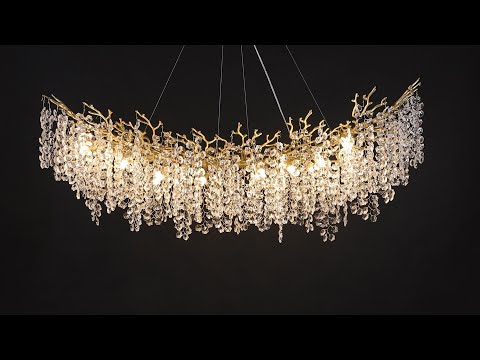 Lustre Branches Rechteckiger Kristall-Kronleuchter, 139,7 cm breit