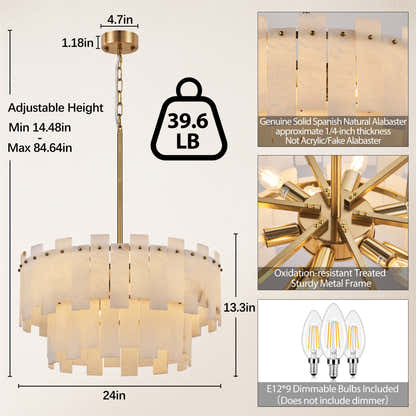 Nivislight Alabaster 2-Tier Round Chandelier 24"D