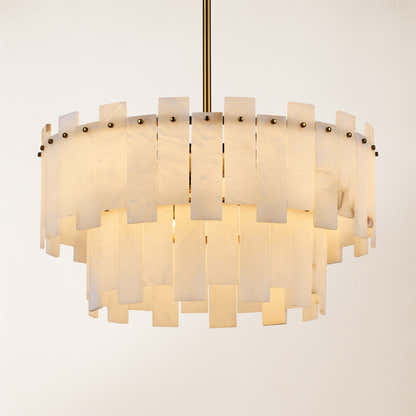 Nivislight Alabaster 2-Tier Round Chandelier 24"D